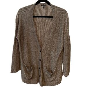 Eileen Fisher Women's Black and Cream Grandpa Cardigan Sweater in‎ Size L